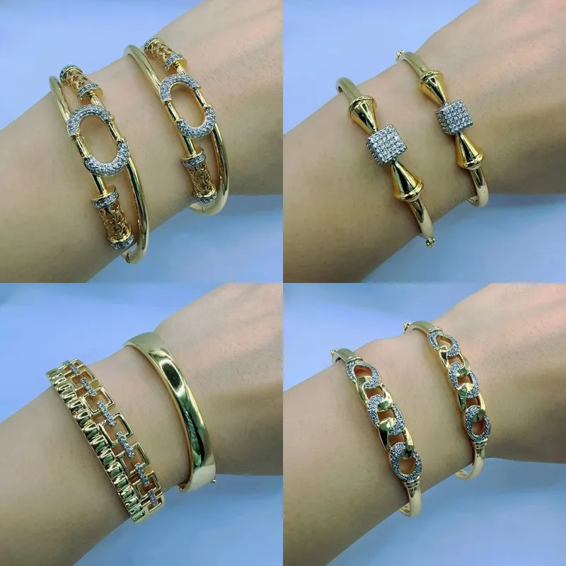 Basic Vintage Style Classic Style Solid Color Copper Plating Zircon 18K Gold Plated Women's Bangle