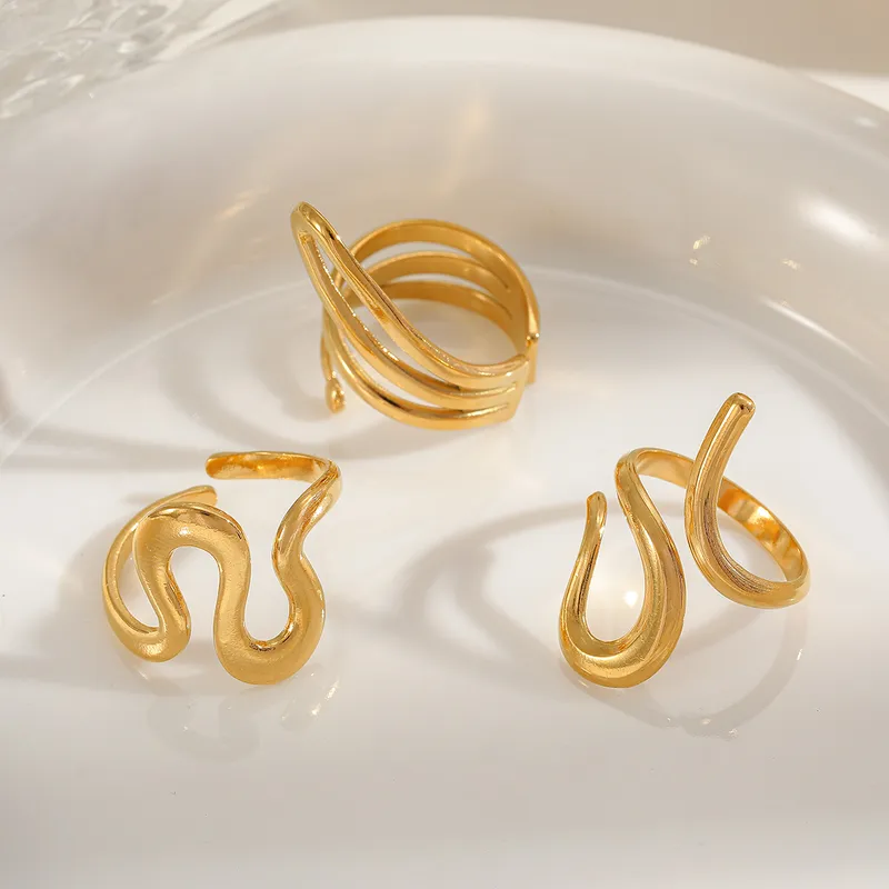 Casual Simple Style Irregular Geometric 304 Stainless Steel 18K Gold Plated Women's Open Rings