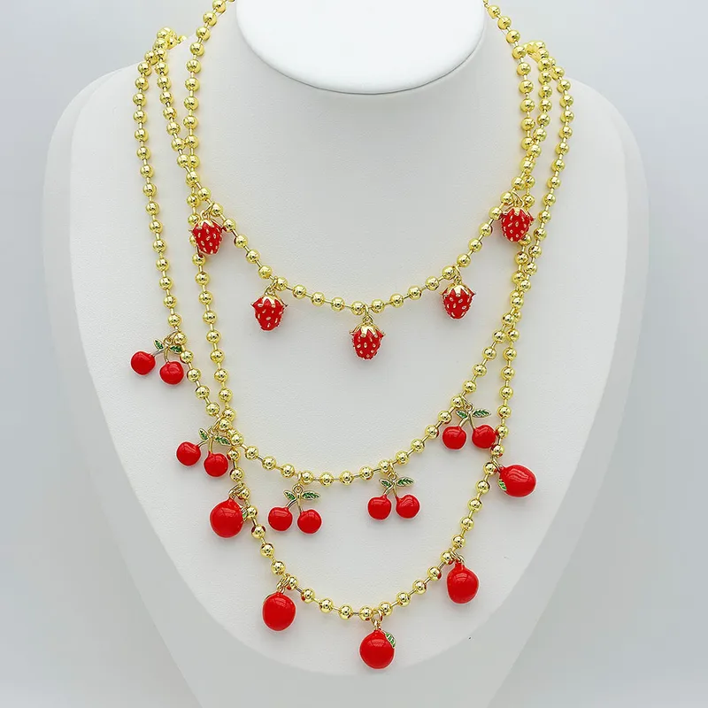 Retro Classic Style Cherry Apple Strawberry Copper Women's Multi Charms Necklace