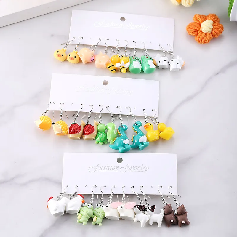 1 Set Cute Retro Animal Resin Drop Earrings