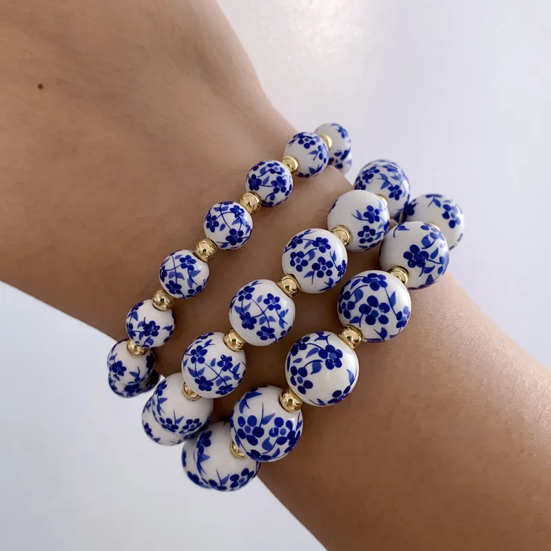 Vacation Classic Style Round Copper Ceramics Women's Bracelets