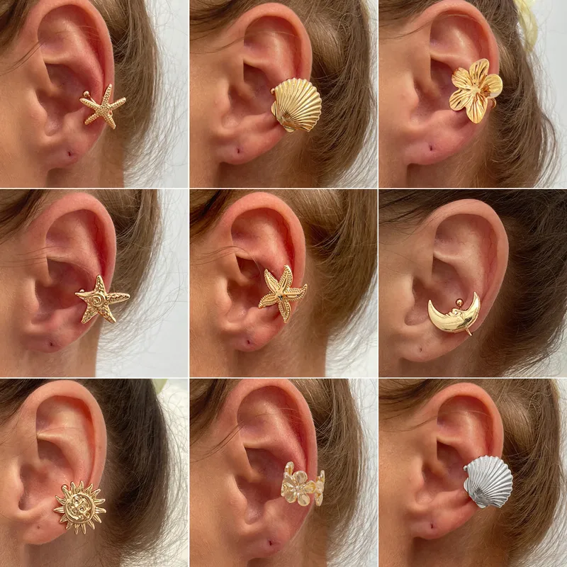 1 Piece 1 Pair Retro Classic Style Scallop Starfish Flower Plating Alloy Iron Ear Cuffs Ear Studs