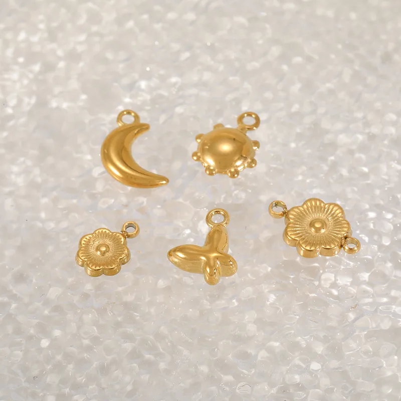Cute Simple Style Commute Moon Flower Butterfly 304 Stainless Steel 14K Gold Plated DIY Jewelry Accessories
