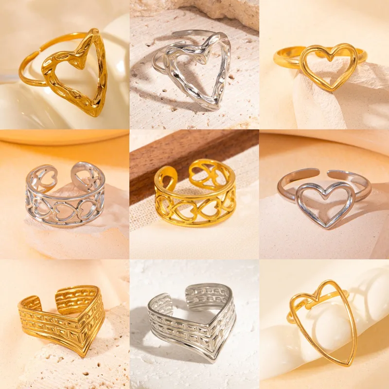 Simple Style Heart Shape Titanium Steel Plating Women's Open Rings