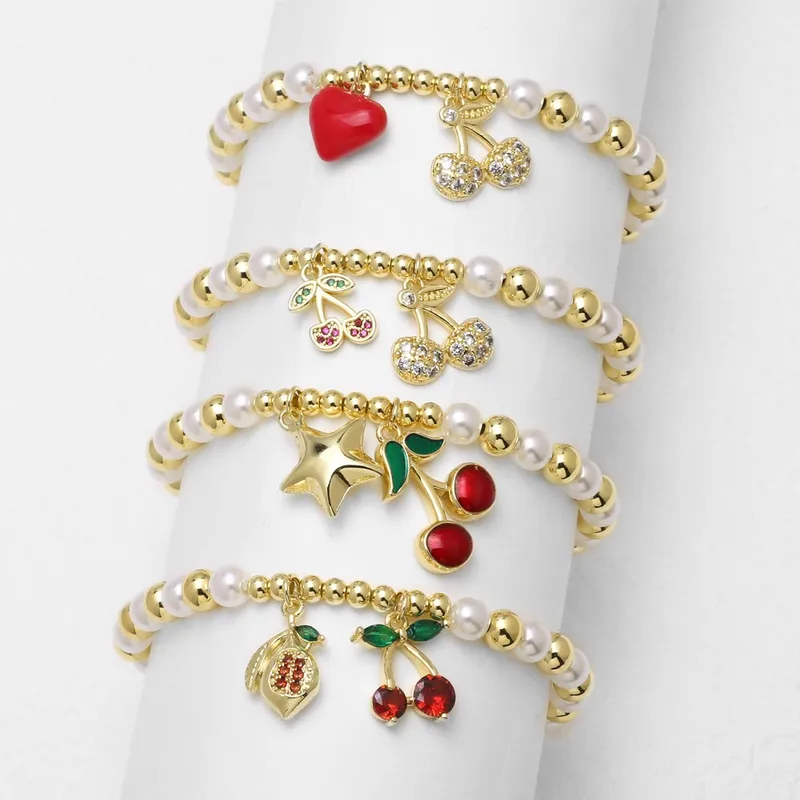 Simple Style Cherry Copper Plating Inlay Zircon 18K Gold Plated Unisex Bracelets