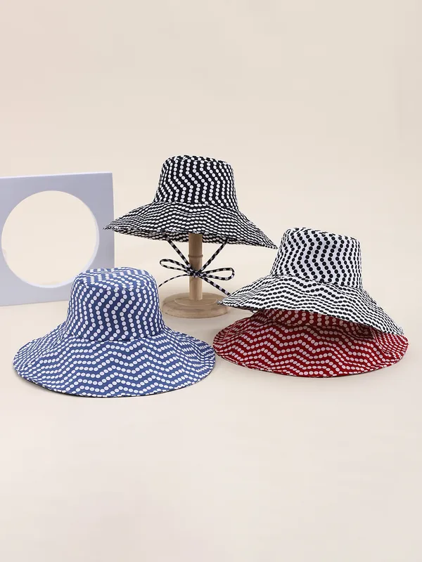 Unisex Casual Classical Vacation Polka Dots Big Eaves Sun Hat Bucket Hat