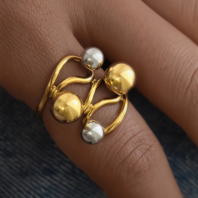 Exaggerated Ball 304 Stainless Steel Geometric 18K Gold Plated Women's Open Rings