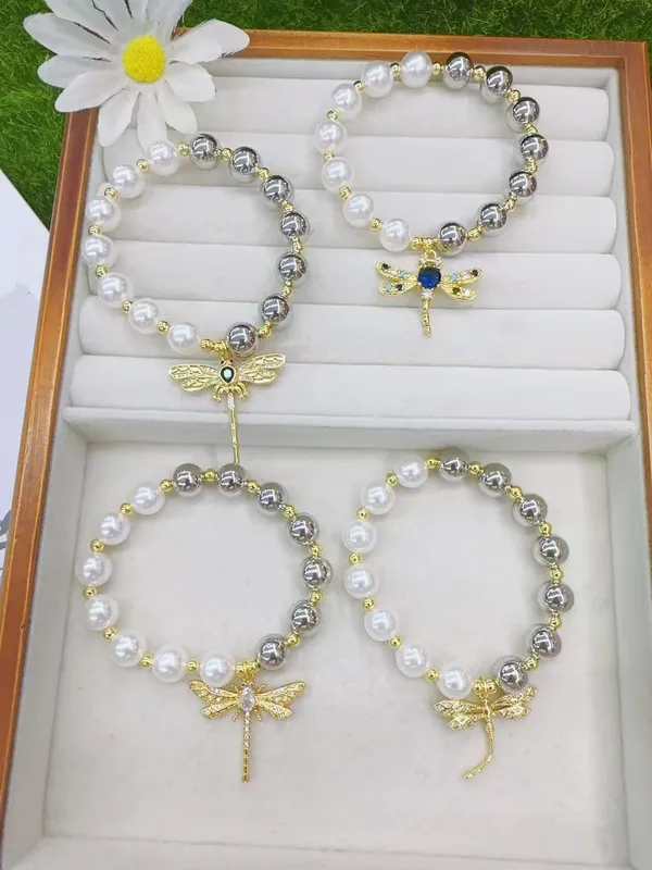 IG Style Vacation Dragonfly Copper Polishing Mixed Metal Plating Zircon 18K Gold Plated White Gold Plated Women's Bracelets