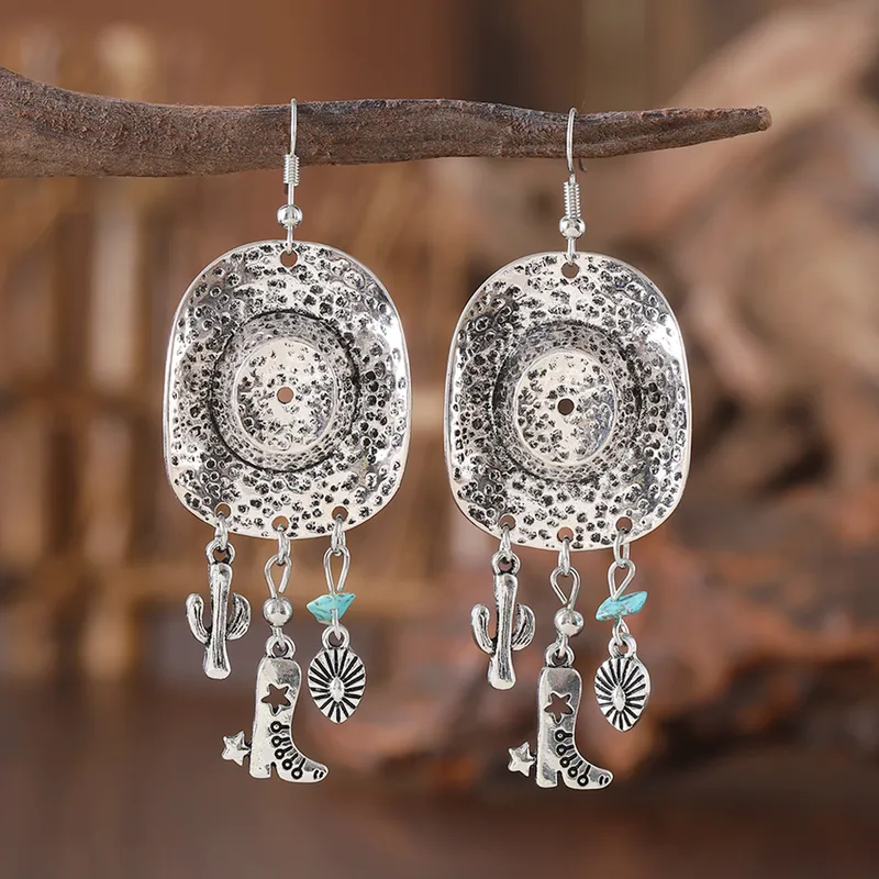 1 Pair Retro Cactus Boots Alloy Drop Earrings
