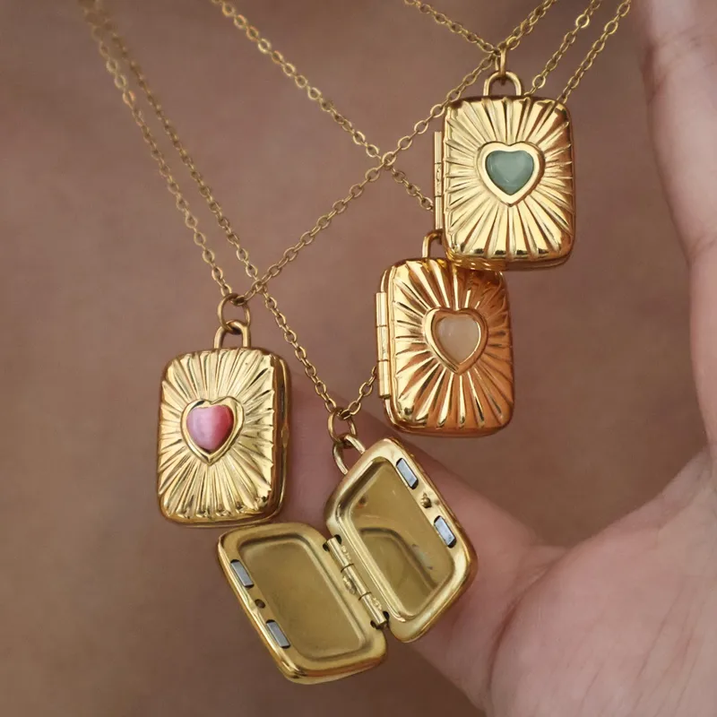Retro Classic Style Heart Shape 304 Stainless Steel Plating Opal 18K Gold Plated Unisex Necklace