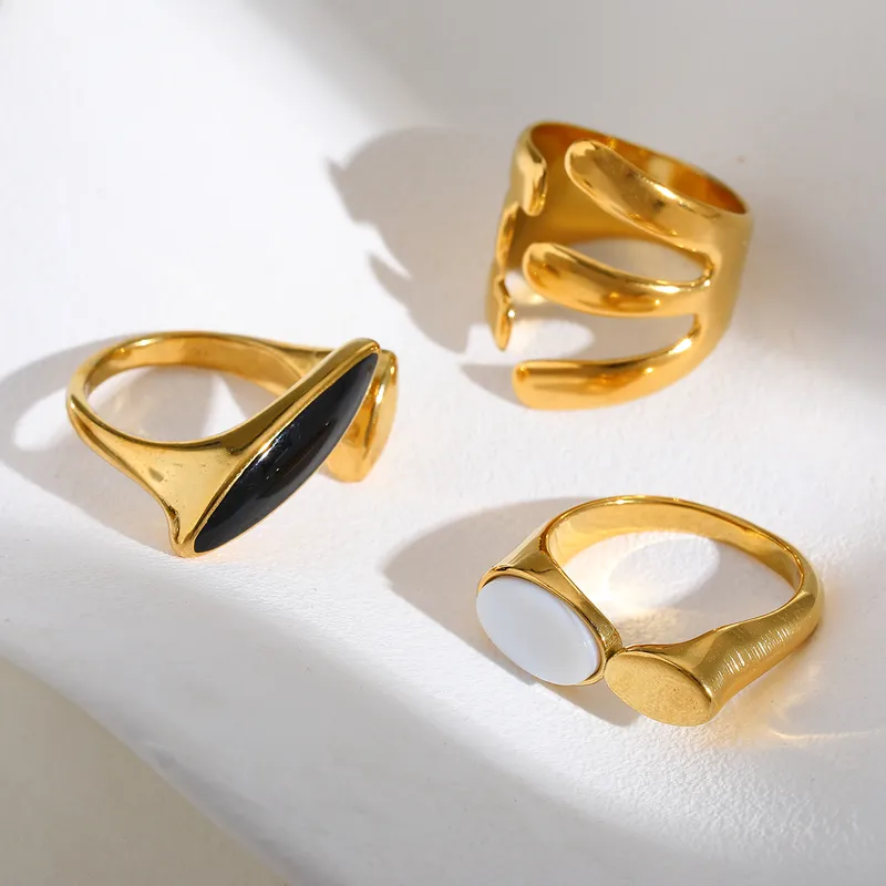 Casual Simple Style Artistic Irregular Geometric 304 Stainless Steel Enamel Inlay Acrylic 18K Gold Plated Women's Open Rings