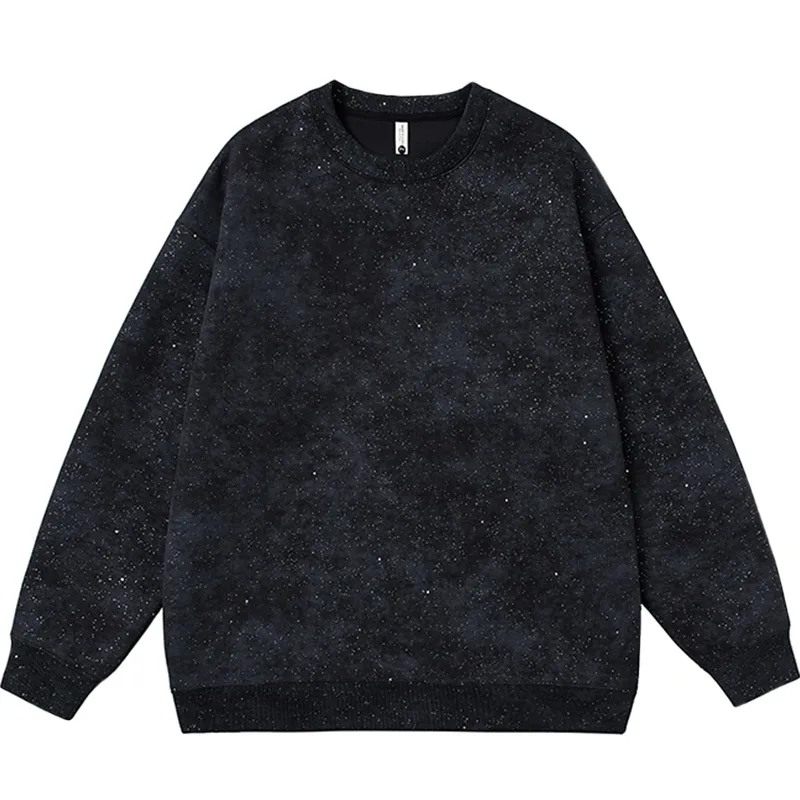 American-Style European-Style Starry Sweater Printing 450G Heavy Fashion Brand Drop Shoulder Loose Round-Neck Shirt Custom Printed Logo