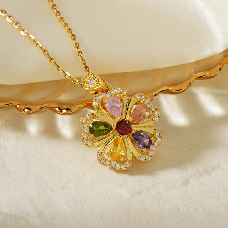 Modern Style Classic Style Anchor Flower 304 Stainless Steel Copper Three-dimensional Inlay Zircon Rhodium Plated Women's Pendant Necklace