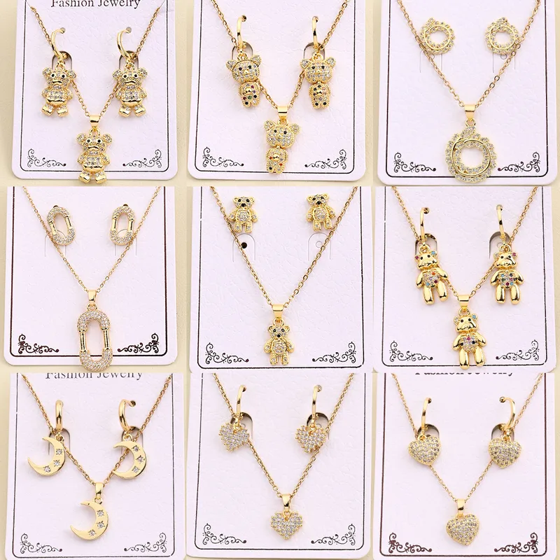 Casual Sweet Simple Style Oval Bear Grain Copper Polishing Inlay Zircon 18K Gold Plated Women's Jewelry Set