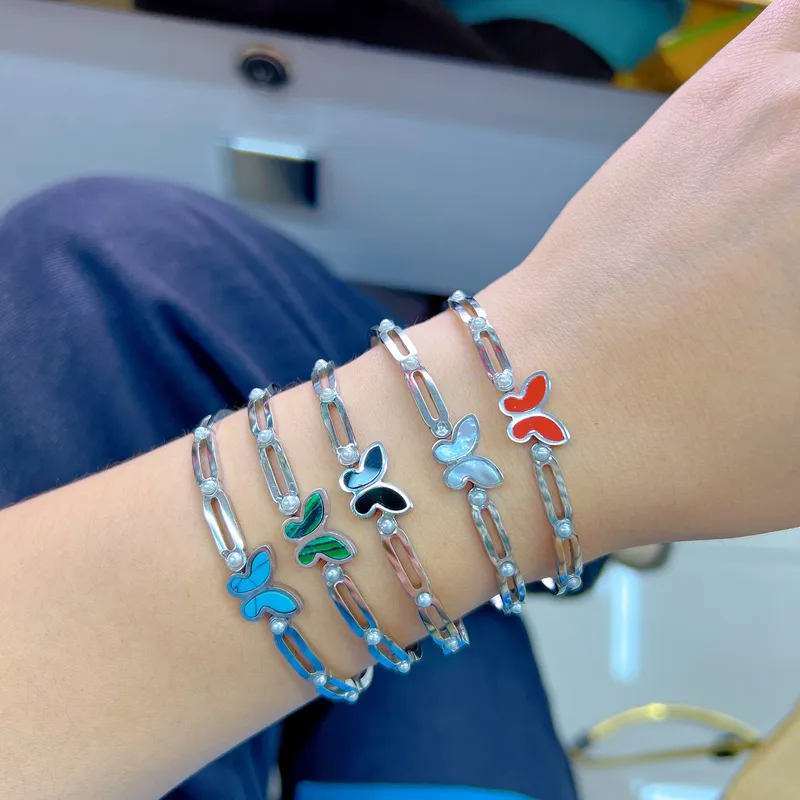 Casual Vacation Modern Style Butterfly Copper Handmade Polishing Enamel Pearl White Gold Plated Women's Bangle