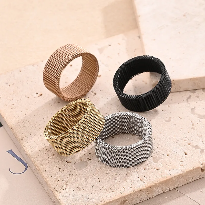 Vacation Modern Style Braid Mesh 201 Stainless Steel Polishing Plating Braid 18K Gold Plated Rose Gold Plated Unisex Rings
