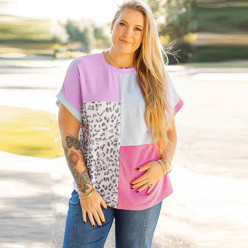 T-shirt Short Sleeve Plus Size Tops Elegant Lady Streetwear Leopard