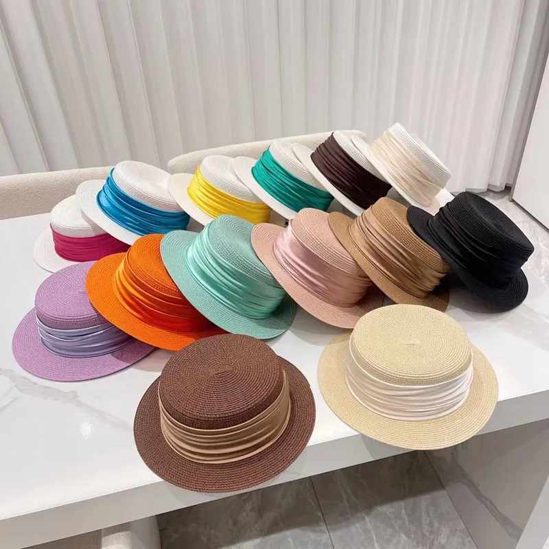 Unisex Elegant Simple Style Color Block Wide Eaves Straw Hat