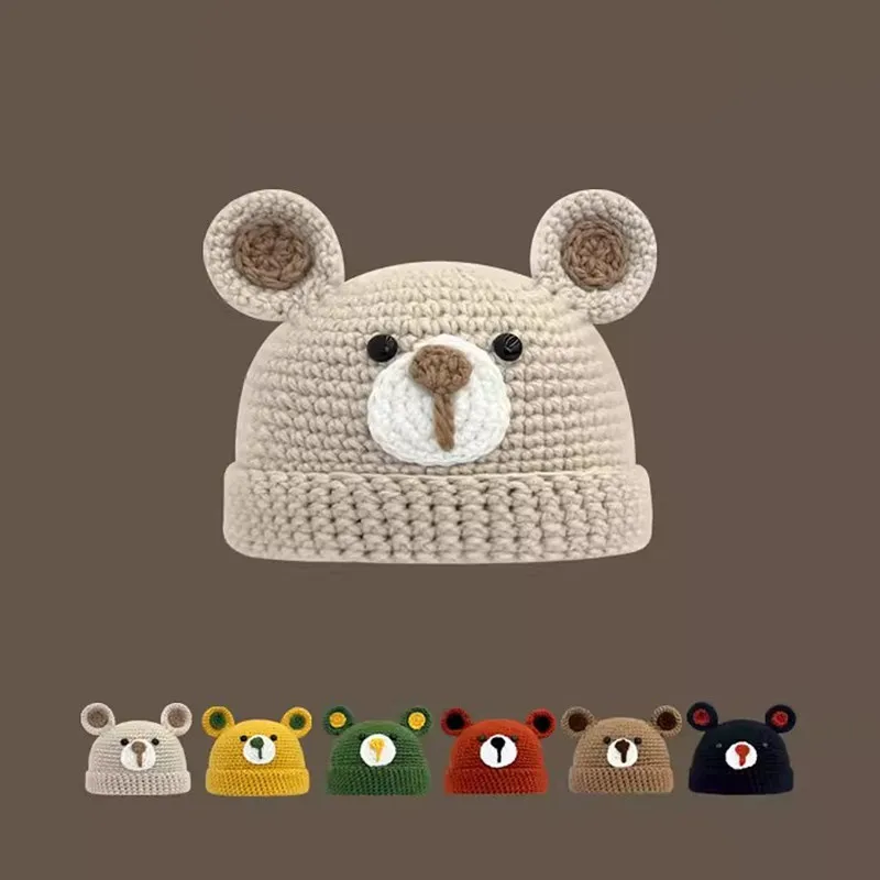Women's Cute Cartoon Bear Eaveless Wool Cap