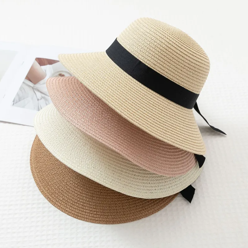 Women's Simple Style Bow Knot Big Eaves Straw Hat