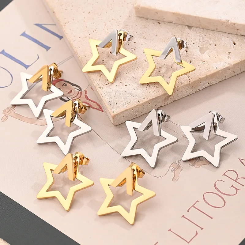 1 Pair/Package Casual Modern Style Simple Style Pentagram Polishing Mixed Metal Plating 304 Stainless Steel 18K Gold Plated Ear Studs