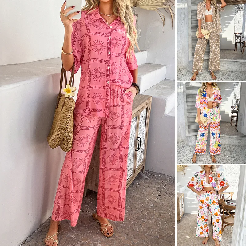 Holiday Travel Daily Women's Casual Simple Style Streetwear Printing Woven Cotton Pant Co-ord Set Shorts Sets