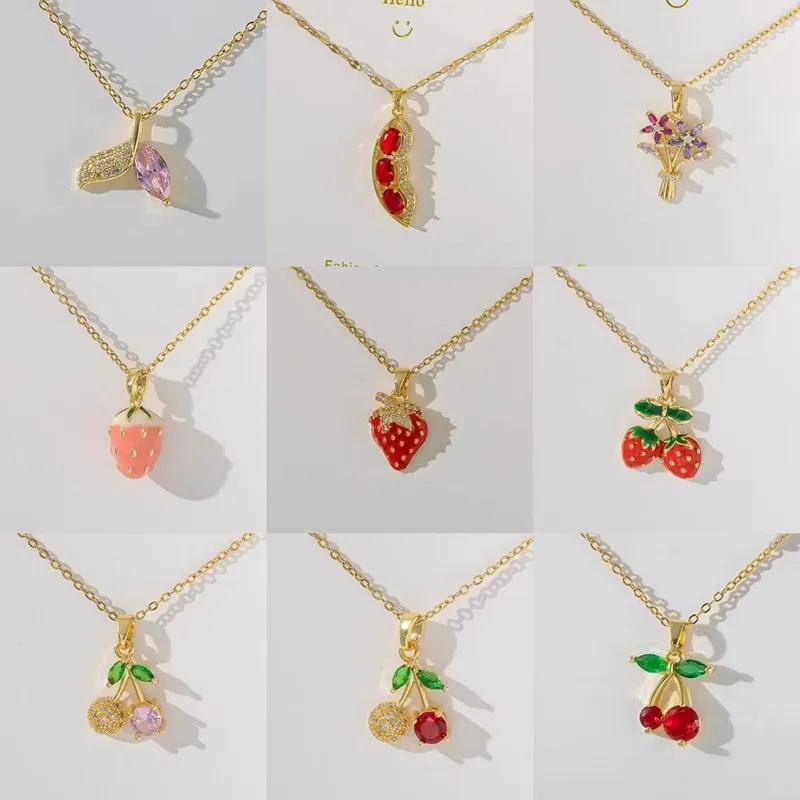Casual Commute Cherry Strawberry 201 Stainless Steel Copper Inlay Zircon Women's Pendant Necklace