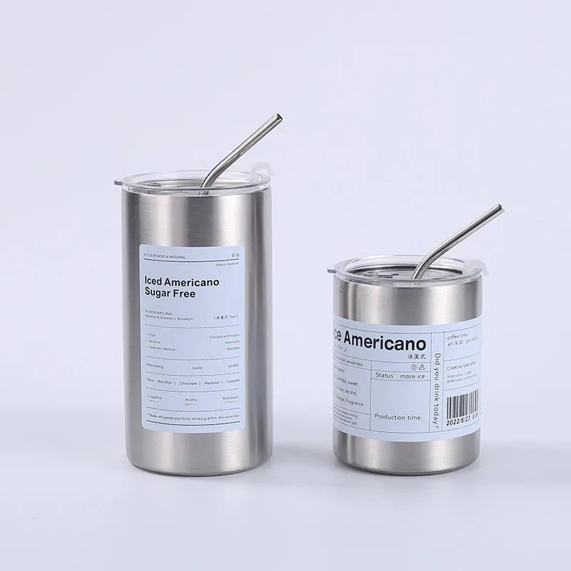 304 Stainless Steel Ice American Office Household Coffee Cup Double-Layer Vacuum Straw Straight Convenient Vacuum Cup