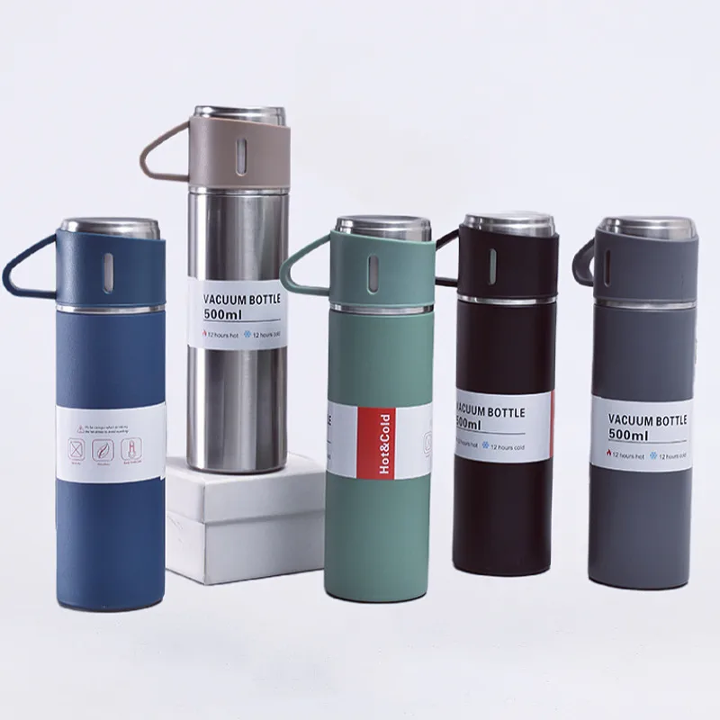New Gift Box Double Layer Vacuum Stainless Steel Vacuum Cup One Cup Three Lid Holiday Gift Customization Cup Set