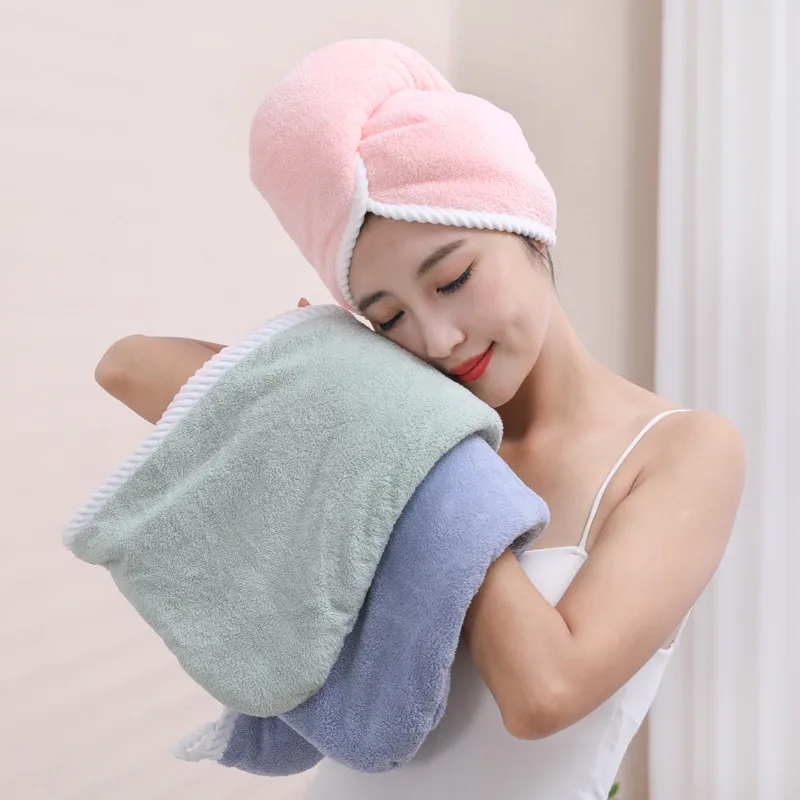 Double Coral Fleece Shower Cap Hair Dryer Cap Women's Thick Strong Absorbent Quick-Drying Hair Wrap Hair Towel Hair Cap Wholesale