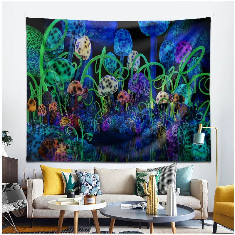 Cross-Border Luminous Mushroom Forest Tapestry Home Decorative Hanging Cloth Tapestry Background Wall Hanging Cloth Background Fabric