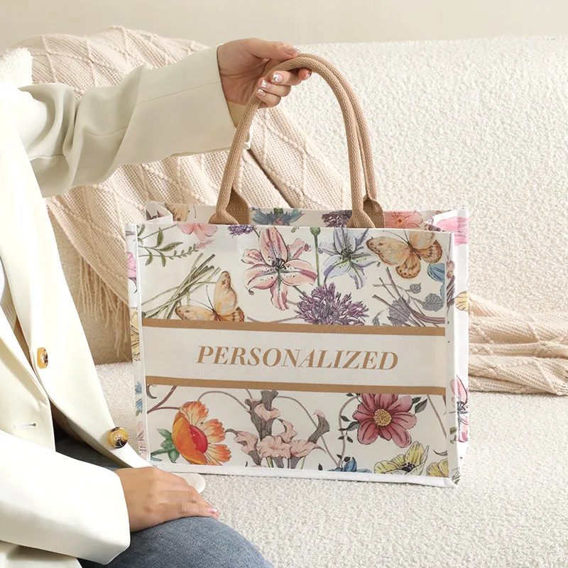 In Stock Three-Dimensional Pocket Custom Printed Logo Canvas Bag Custom Large Capacity Portable Cotton Shopping Bag Eco-friendly Bag Pattern
