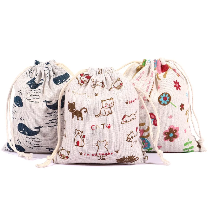 Cotton Print Drawstring Bag Drawstring Travel Underwear Children Toy Storage Bag Cute Cartoon Cotton Bag Wholesale