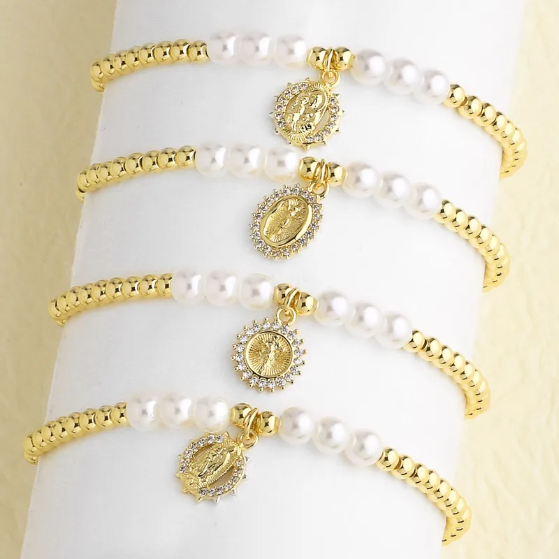 Lady Ethnic Style Simple Style Virgin Mary Copper Inlay Zircon 18K Gold Plated Unisex Bracelets