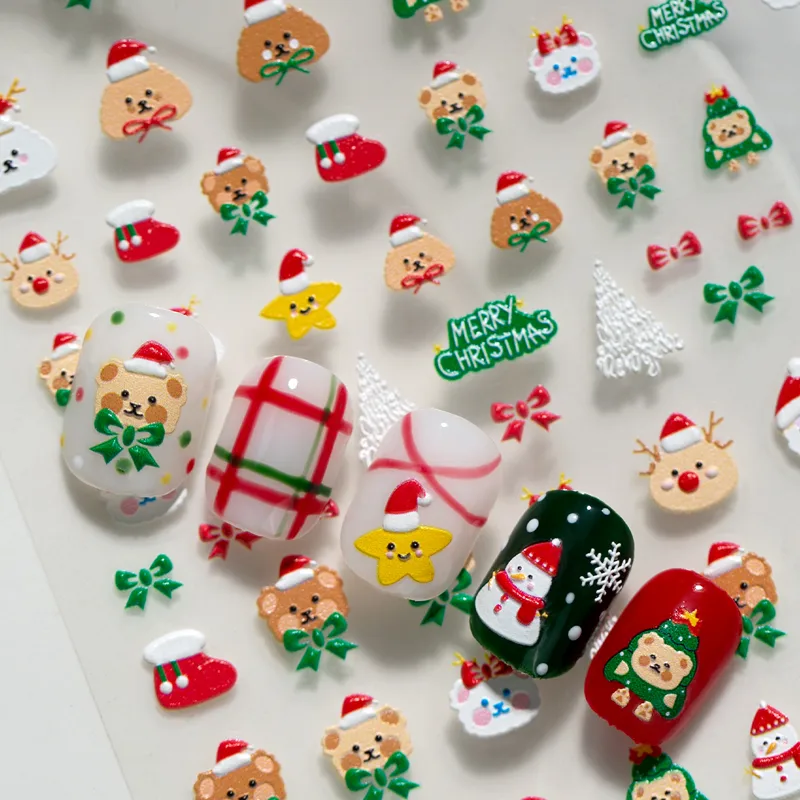 Cartoon Style Cute Christmas Christmas Hat Christmas Tree Santa Claus Nail Stickers Nail Decoration Accessories