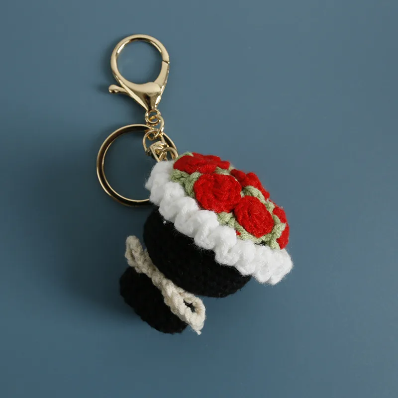 1 Piece Cute Rose Flower Yarn Women's Bag Pendant Keychain