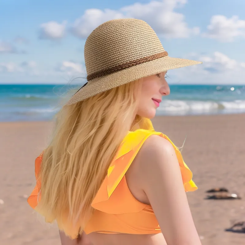 Unisex Hawaiian Tropical Solid Color Big Eaves Straw Hat