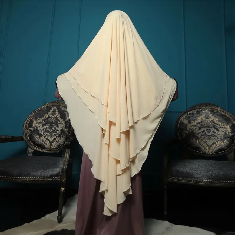 M221#10 Color Muslim Ethnic Headscarf Indonesian Malay Clothes For Worship Service Solid Color Three-Layer Big Headscarf Hijab Generation Hair