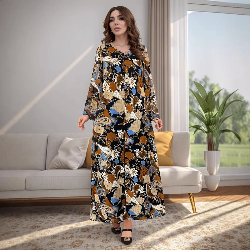 Women's Adults Printing Printed Ribbon Stitching Abaya