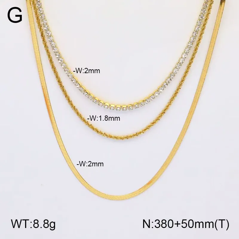 Classic Style Heart Shape 304 Stainless Steel Layered Rhinestones Zircon 18K Gold Plated Women's Three Layer Necklace
