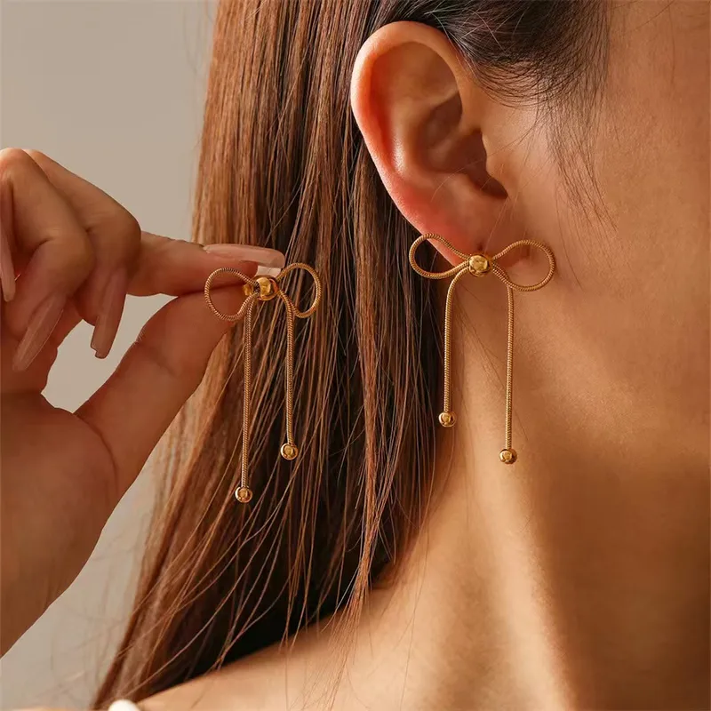 1 Pair Cute Sweet Simple Style Bow Knot 304 Stainless Steel 18K Gold Plated Drop Earrings
