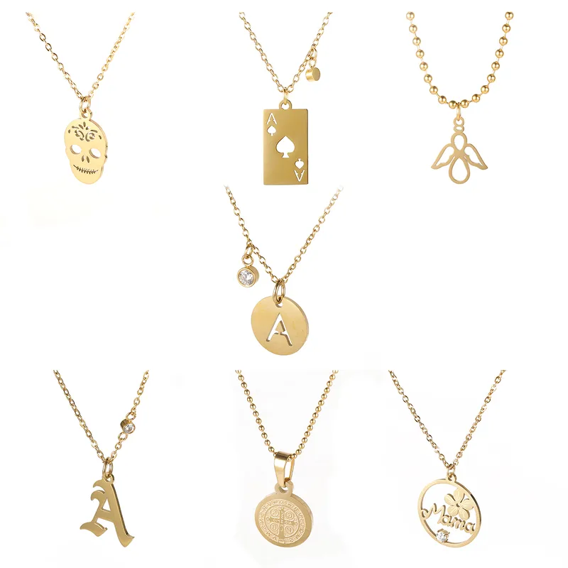 Simple Style Classic Style Geometric Letter Flower 304 Stainless Steel Women's Pendant Necklace