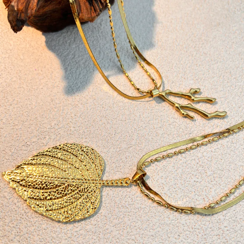Vacation Simple Style Leaf 304 Stainless Steel Plating 18K Gold Plated Women's Pendant Necklace