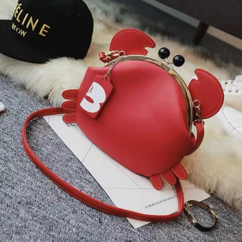 Women's Small Pu Leather Crab Cute Round Lock Clasp Shoulder Bag