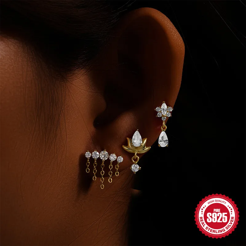 1 Piece Elegant Geometric Environmental Protection Electroplating 925 Sterling Silver Ear Studs