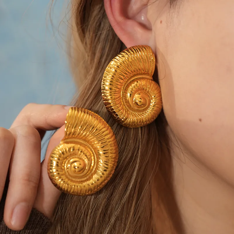 Marine Style Conch 304 Stainless Steel 18K Gold Plated Ear Studs
