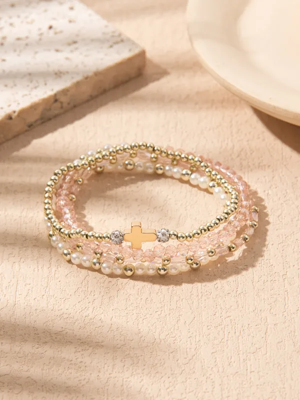 Casual Sweet Cross Artificial Crystal Imitation Pearl Glass Women's Bracelets