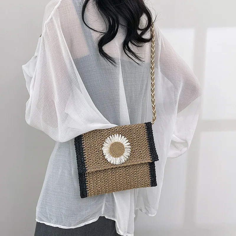 Women's Medium Braid Solid Color Vacation Square Flip Cover Crossbody Bag