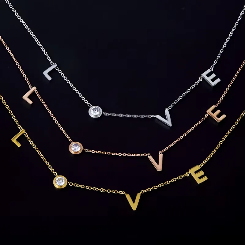Lady Sexy Shiny Letter Titanium Steel 18K Gold Plated Unisex Pendant Necklace
