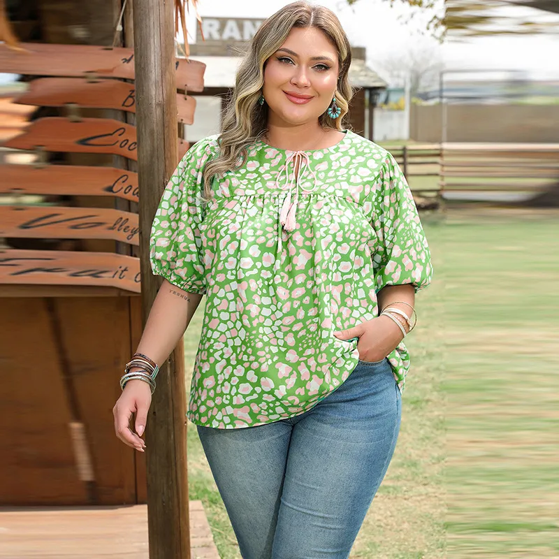 T-shirt Half Sleeve Plus Size Tops Sweet Artistic Geometric